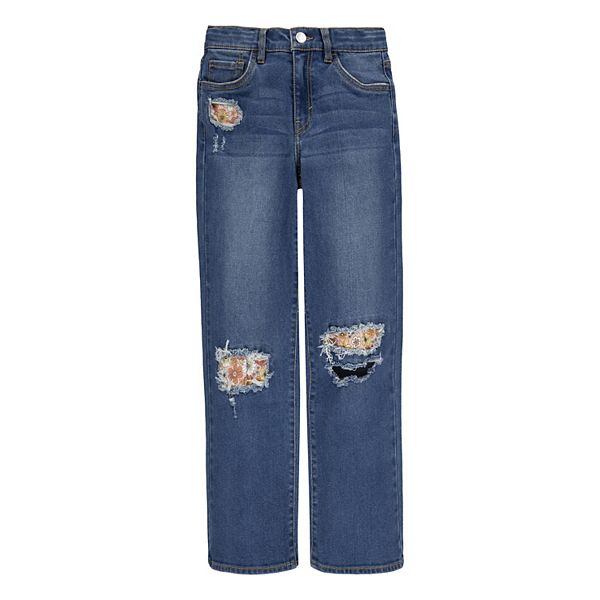 Girls 7-16 Levi's® Distressed Flower Patch Wide Leg Jeans