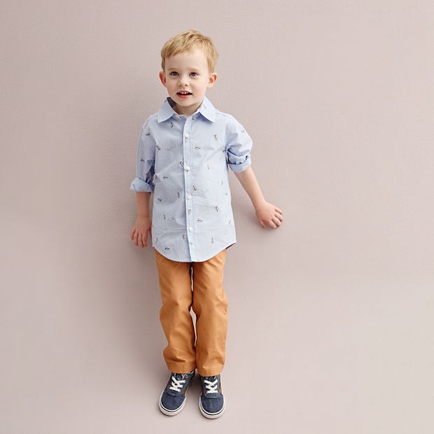 Toddler Boy Carter s 2 Piece Button Down Paper Plane Print Shirt Pants Set