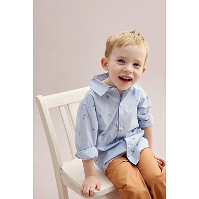 Toddler Boy Carter's 2-Piece Button-Down Paper Plane Print Shirt & Pants Set