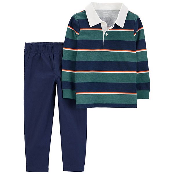 Toddler Boy Carter's Striped Long Sleeve Rugby Polo Shirt & Pants Set