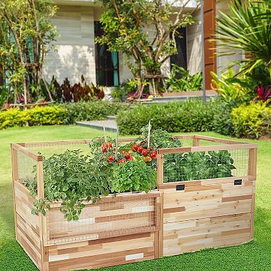 Jumbl Raised Garden Bed w/Fence, Elevated Wood & Herb Planter for Growing Fresh Flower