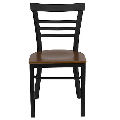 Emma and Oliver Black Three-Slat Ladder Back Metal Dining Chair/Natural Wood Seat