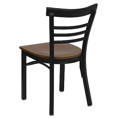Emma and Oliver Black Three-Slat Ladder Back Metal Dining Chair/Natural Wood Seat