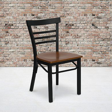 Emma and Oliver Black Three-Slat Ladder Back Metal Dining Chair/Natural Wood Seat