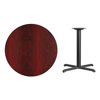 Emma and Oliver 36" Round Walnut Laminate Table Top with 30"x30" Table Height Base