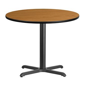 Emma and Oliver 36" Round Walnut Laminate Table Top with 30"x30" Table Height Base