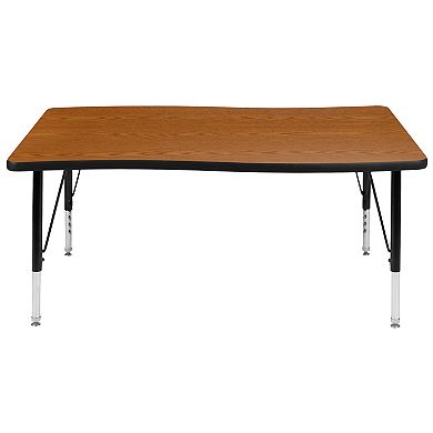 Emma and Oliver 28"W x 47.5"L Rectangular Wave Flexible Collaborative Oak Kids Adjustable Activity Table