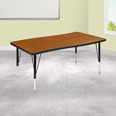 Emma and Oliver 28"W x 47.5"L Rectangular Wave Flexible Collaborative Oak Kids Adjustable Activity Table