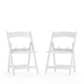 Emma and Oliver 2 Pack Kids White Resin Folding Event Party Chair with Vinyl Padded Seat