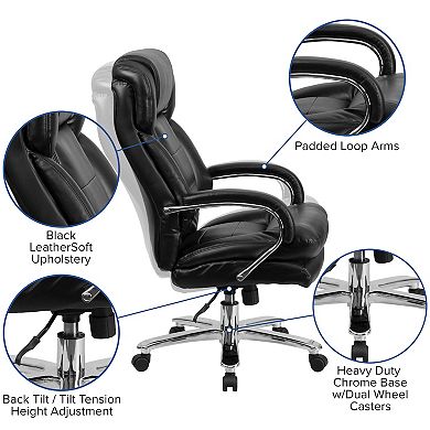 Emma and Oliver 24/7 500 lb. Big & Tall Black LeatherSoft Ergonomic Office Chair with Loop Arms