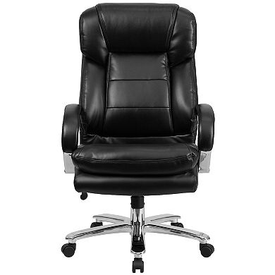 Emma and Oliver 24/7 500 lb. Big & Tall Black LeatherSoft Ergonomic Office Chair with Loop Arms
