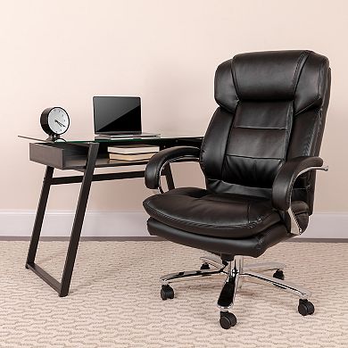 Emma and Oliver 24/7 500 lb. Big & Tall Black LeatherSoft Ergonomic Office Chair with Loop Arms