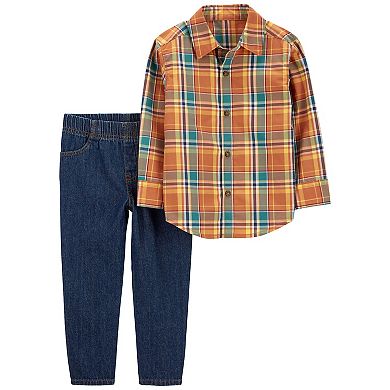Baby Boy Carter's Plaid Button Down Shirt & Denim Pull-On Pants Set