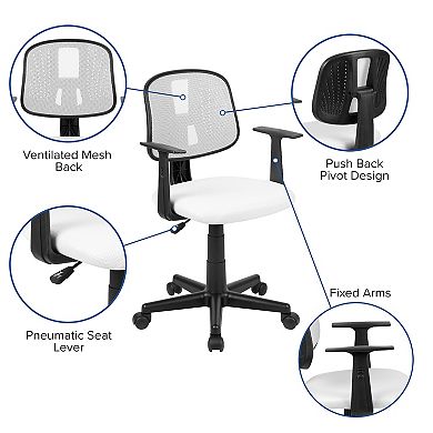 Emma and Oliver Pivot Back White Mesh Swivel Task Office Chair with Arms, BIFMA Certified