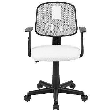 Emma and Oliver Pivot Back White Mesh Swivel Task Office Chair with Arms, BIFMA Certified