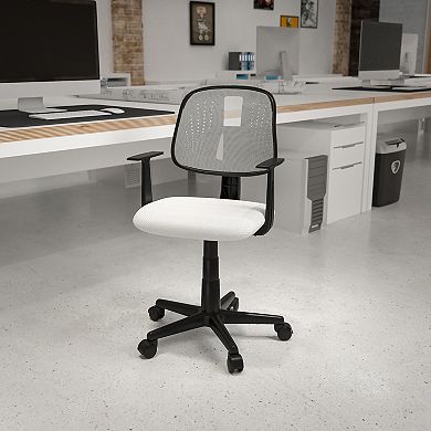 Emma and Oliver Pivot Back White Mesh Swivel Task Office Chair with Arms, BIFMA Certified