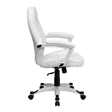 Emma and Oliver Mid-Back White LeatherSoft Tapered Back Executive Swivel Office Chair - Arms