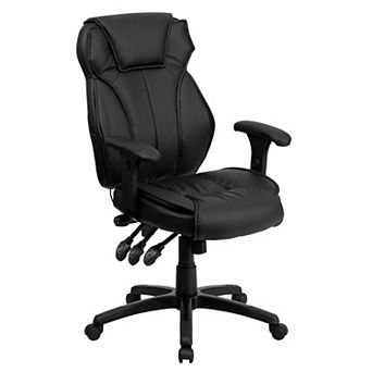 Emma and Oliver High Back Black LeatherSoft Multifunction Ergonomic Office Chair, Lumbar Knob