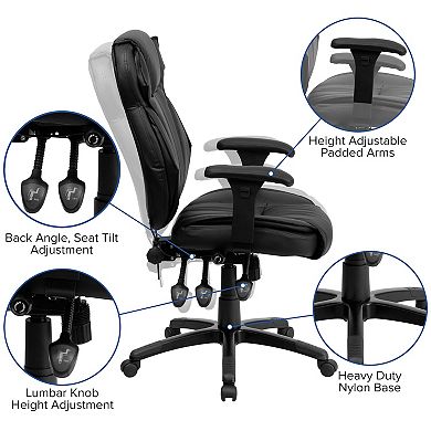 Emma and Oliver High Back Black LeatherSoft Multifunction Ergonomic Office Chair, Lumbar Knob