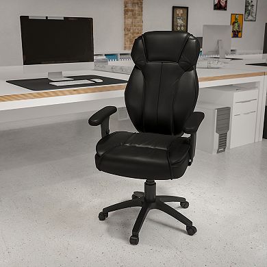 Emma and Oliver High Back Black LeatherSoft Multifunction Ergonomic Office Chair, Lumbar Knob