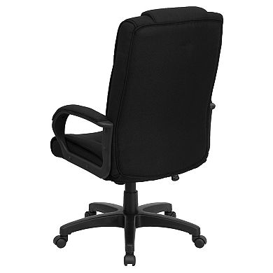 Emma and Oliver High Back Black LeatherSoft Multi-Line Stitch Swivel Office Chair with Arms