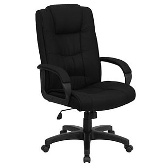 Emma and Oliver High Back Black LeatherSoft Multi-Line Stitch Swivel Office Chair with Arms