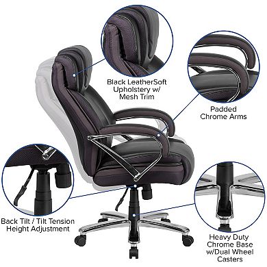 Emma and Oliver 500 lb. Big & Tall Brown LeatherSoft Ergonomic Office Chair with Extra Wide Seat