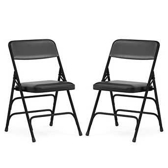 Emma and Oliver 2 Pack Curved Triple Braced Navy Fabric Metal Folding Chair
