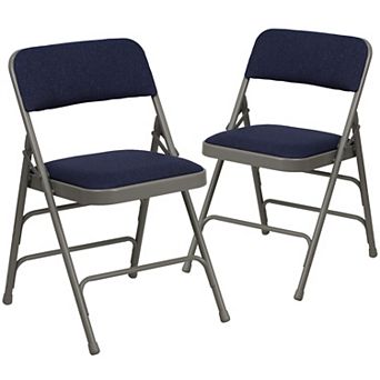 Emma and Oliver 2 Pack Curved Triple Braced Navy Fabric Metal Folding Chair