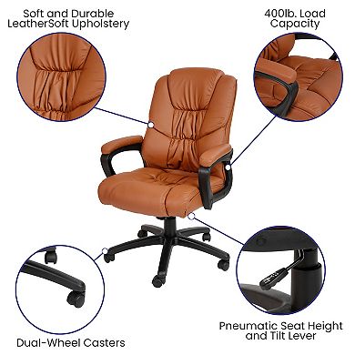 Emma and Oliver Big & Tall 400 lb. Rated Black LeatherSoft Office Chair - Executive Office Chair