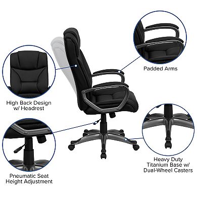 Emma and Oliver High Back Black LeatherSoft Executive Swivel Office Chair with Lip Edge Base