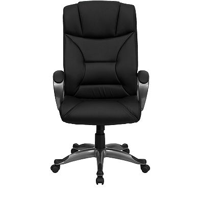 Emma and Oliver High Back Black LeatherSoft Executive Swivel Office Chair with Lip Edge Base