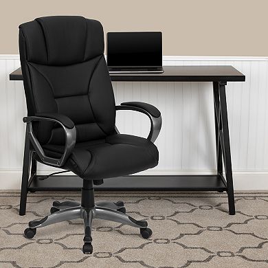 Emma and Oliver High Back Black LeatherSoft Executive Swivel Office Chair with Lip Edge Base