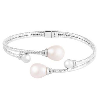 Splendid Pearls Sterling Silver Freshwater Cultured Pearl Bangle Bracelet