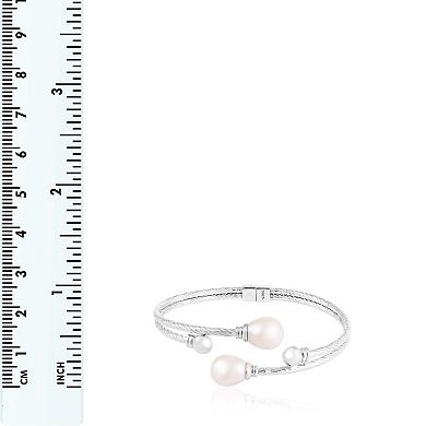 Splendid Pearls Sterling Silver Freshwater Cultured Pearl Bangle Bracelet