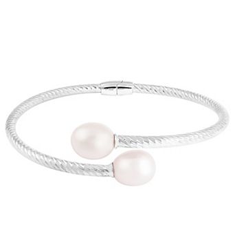 Splendid Pearls Sterling Silver Freshwater Cultured Pearl Bangle Bracelet