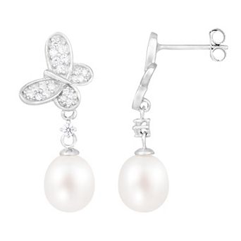 Splendid Pearls Sterling Silver Freshwater Cultured Pearl Butterfly Earrings