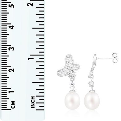 Splendid Pearls Sterling Silver Freshwater Cultured Pearl Butterfly Earrings