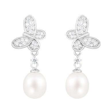 Splendid Pearls Sterling Silver Freshwater Cultured Pearl Butterfly Earrings