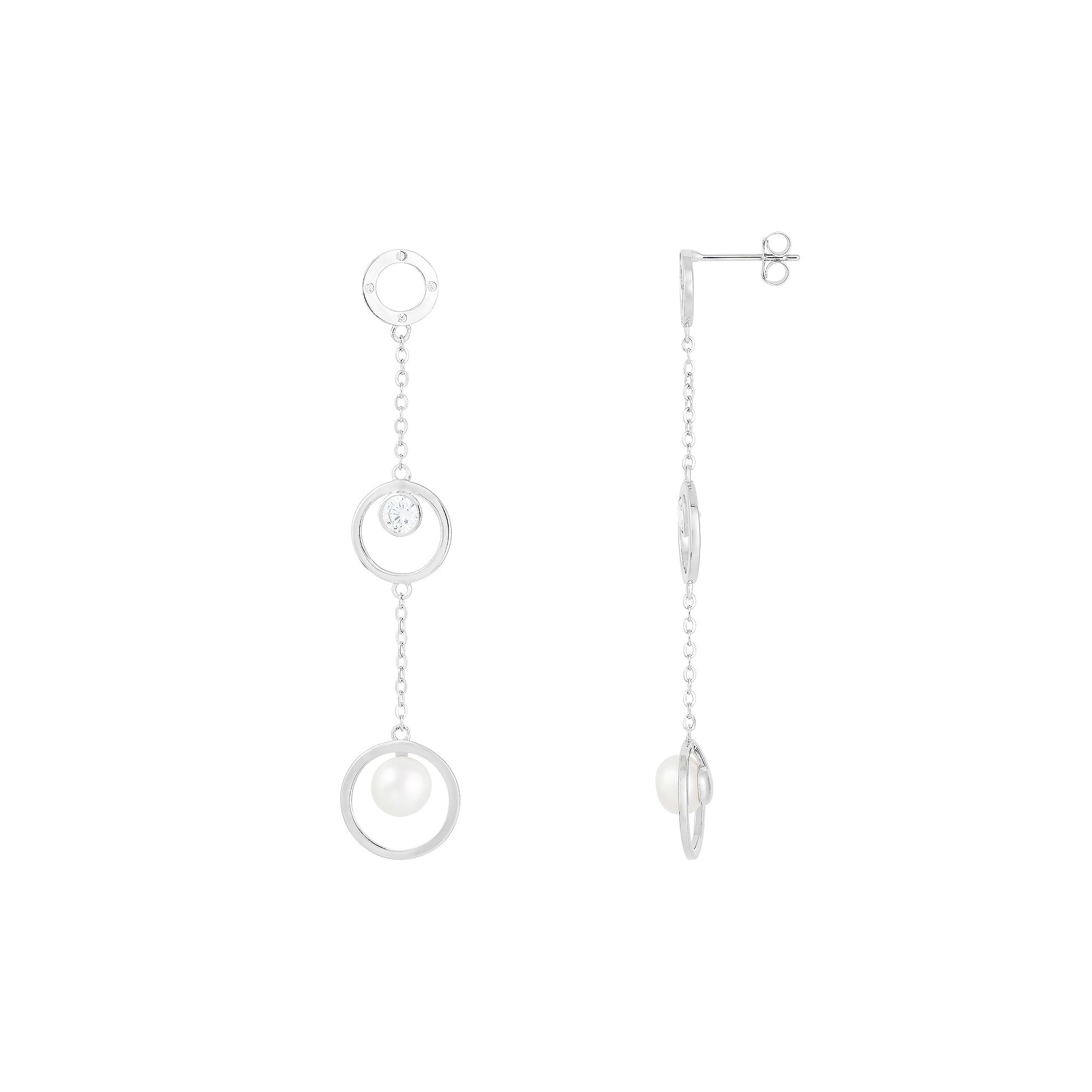 Splendid Pearls Dangling Sterling Silver Freshwater Cultured Pearl Earrings