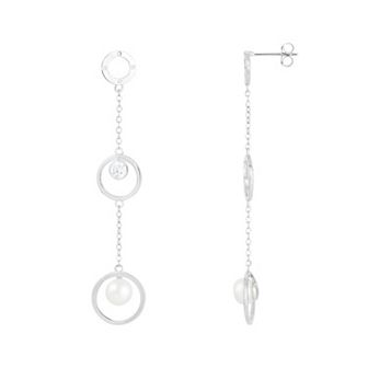 Splendid Pearls Dangling Sterling Silver Freshwater Cultured Pearl Earrings
