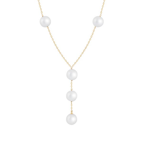 Splendid Pearls 14k Gold Freshwater Cultured Pearl Station Y Necklace