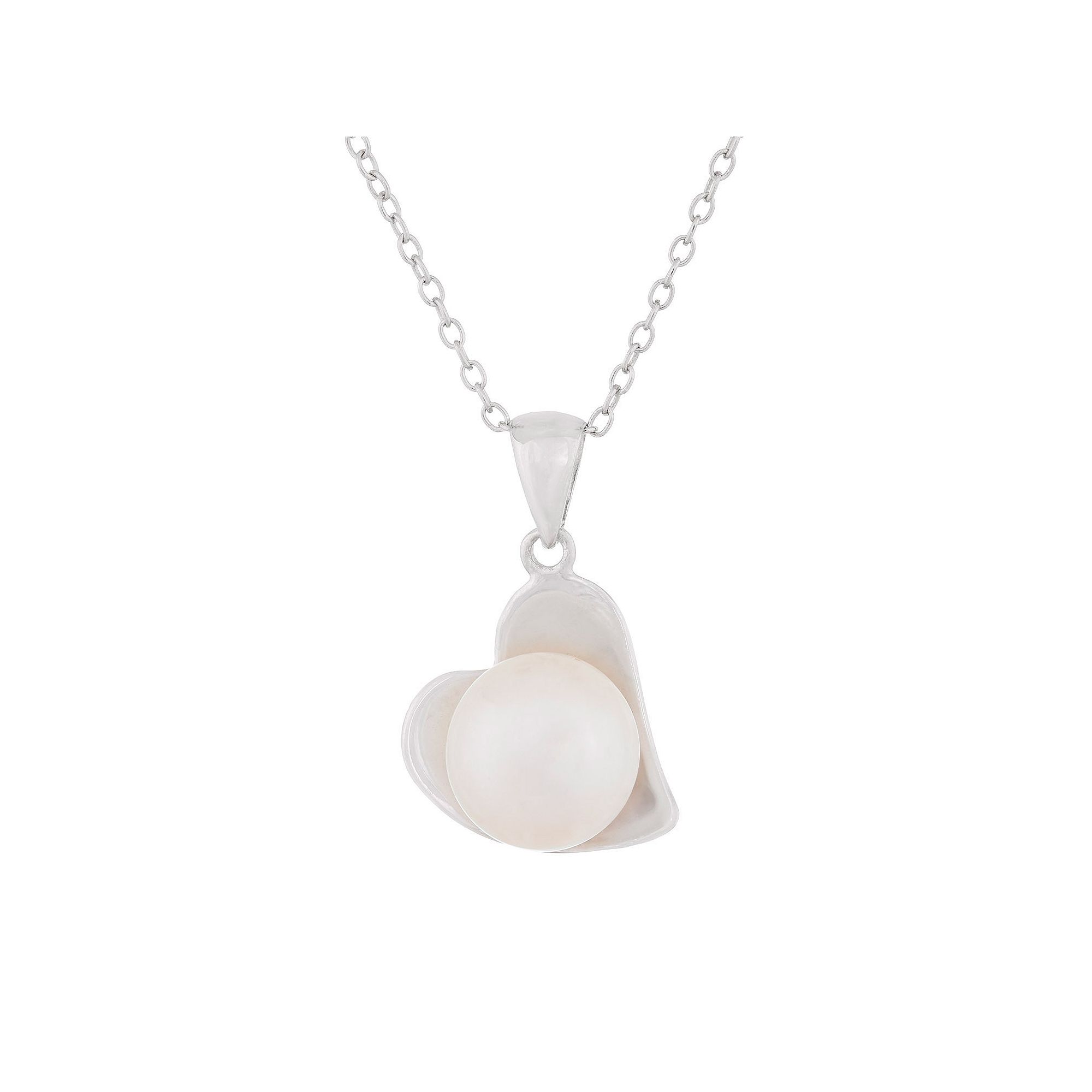 Splendid Pearls Sterling Silver Heart Shaped Freshwater Cultured Pearl Pend