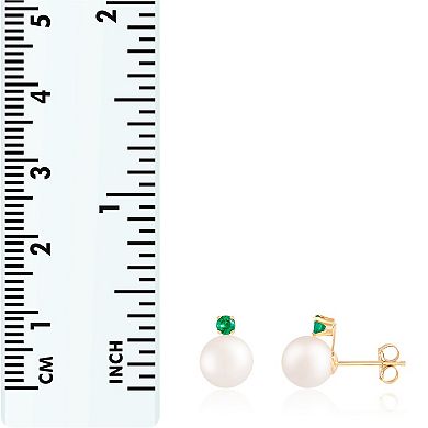 Splendid Pearls 14k Gold Emerald Freshwater Cultured Pearl Earrings