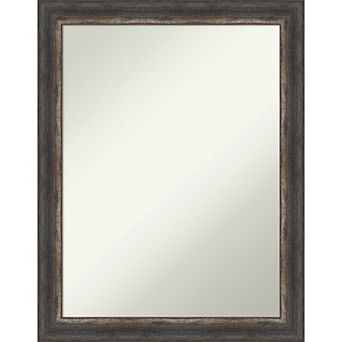 Amanti Art Non-Beveled Bathroom Wall Mirror Bark Rustic Char Narrow Frame