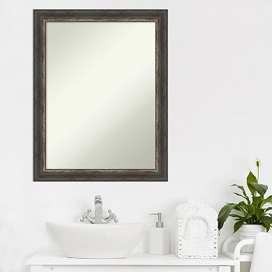 Amanti Art Non-Beveled Bathroom Wall Mirror Bark Rustic Char Narrow Frame