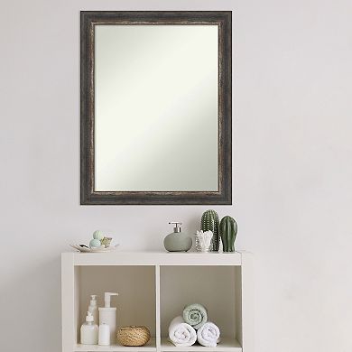 Amanti Art Non-Beveled Bathroom Wall Mirror Bark Rustic Char Narrow Frame