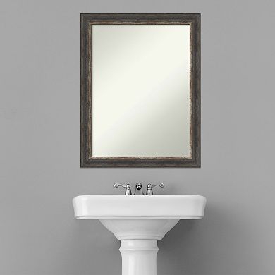 Amanti Art Non-Beveled Bathroom Wall Mirror Bark Rustic Char Narrow Frame