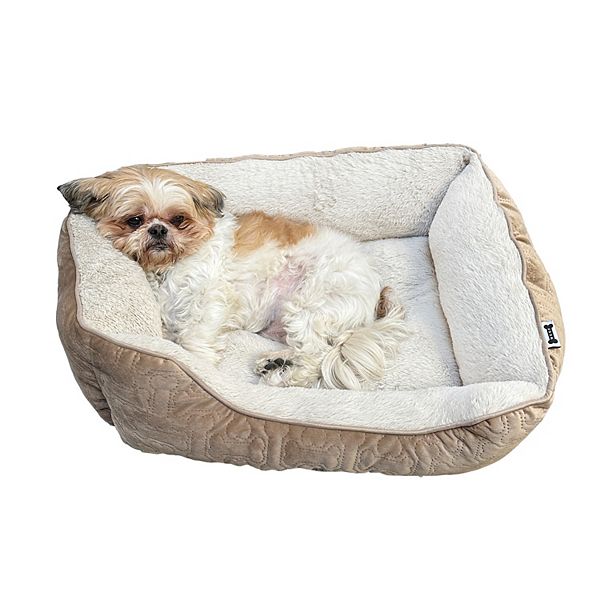Woof Embroidered Cuddler Pet Bed - Tan
