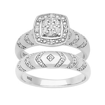 Love Always Sterling Silver 1/5 Carat T.W. Diamond Halo Engagement Ring Set